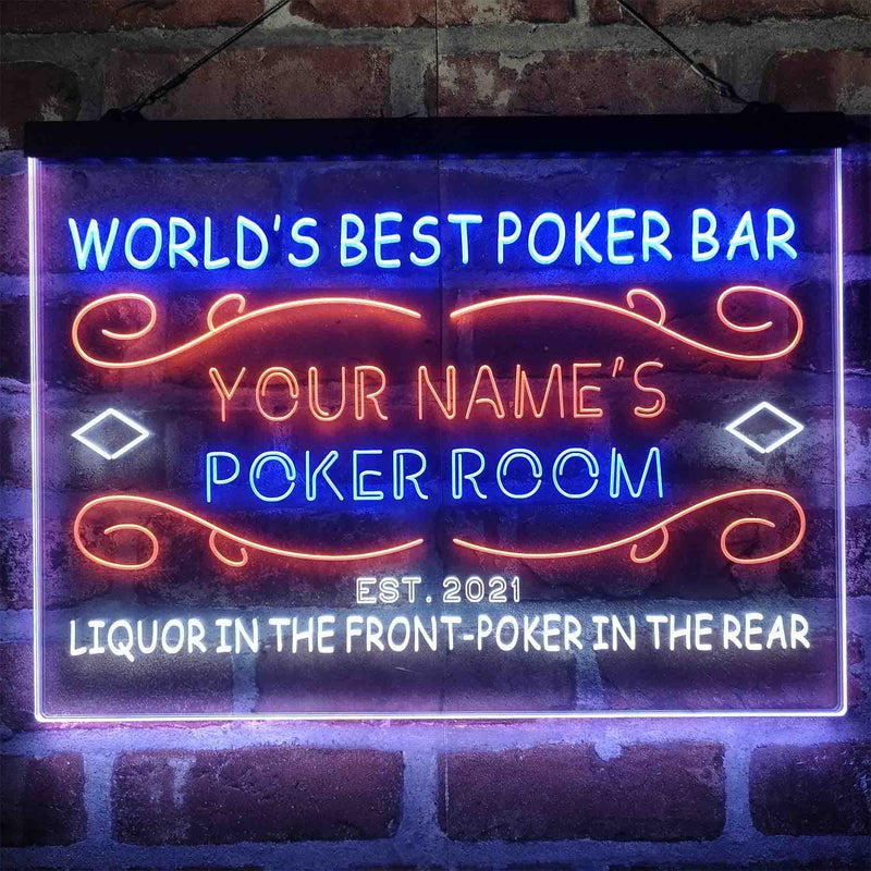 Personalized Poker Room Bar Deluxe App-Enabled 3-Color LED Light Sign - LED Gift Works