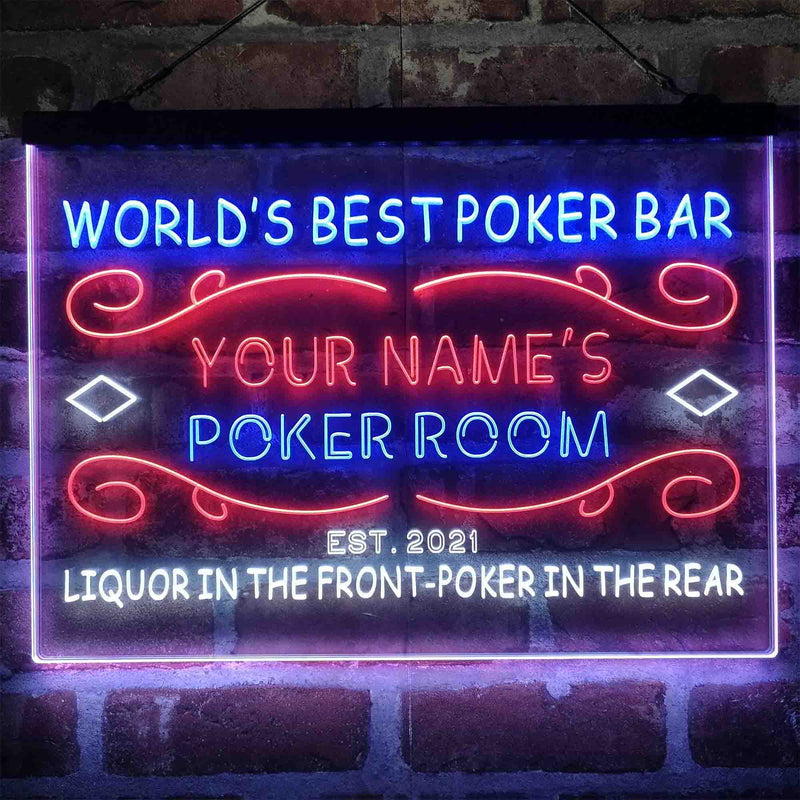 Personalized Poker Room Bar Deluxe App-Enabled 3-Color LED Light Sign - LED Gift Works