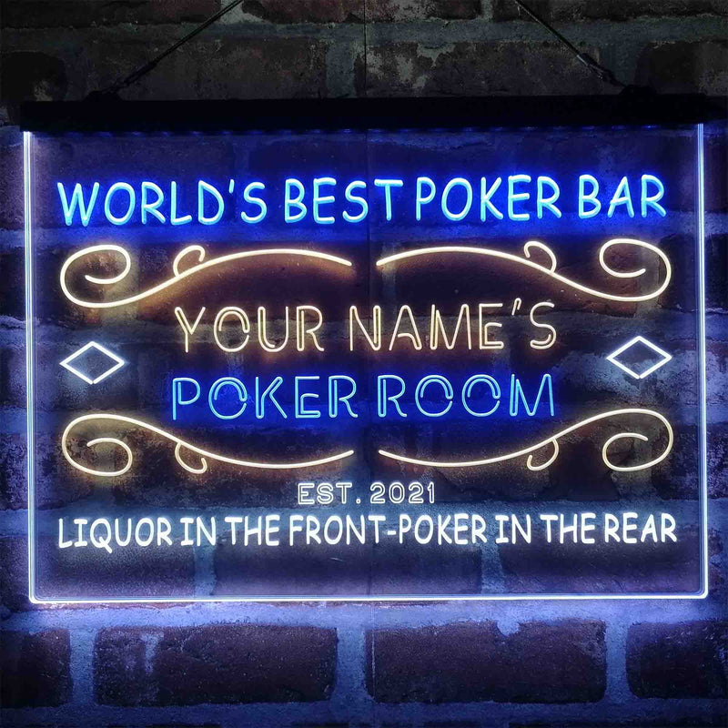 Personalized Poker Room Bar Deluxe App-Enabled 3-Color LED Light Sign - LED Gift Works