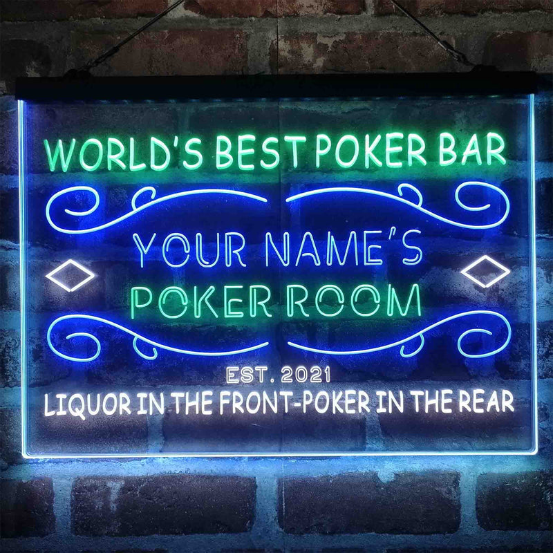 Personalized Poker Room Bar Deluxe App-Enabled 3-Color LED Light Sign - LED Gift Works