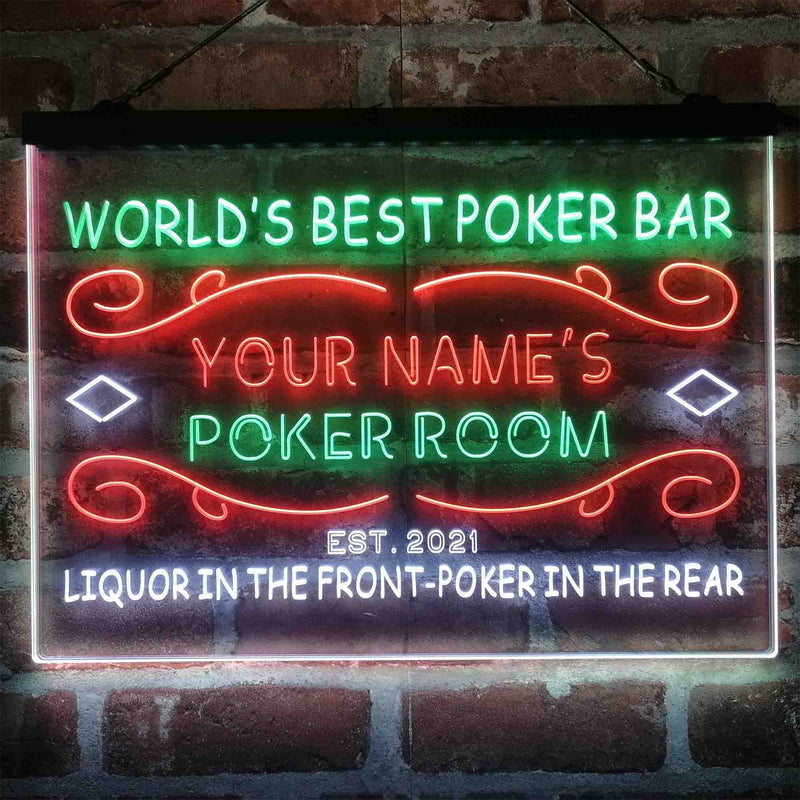 Personalized Poker Room Bar Deluxe App-Enabled 3-Color LED Light Sign - LED Gift Works