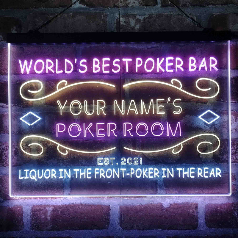 Personalized Poker Room Bar Deluxe App-Enabled 3-Color LED Light Sign - LED Gift Works