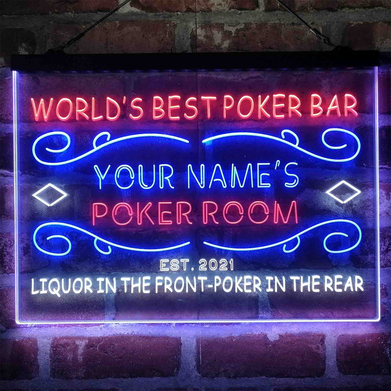 Personalized Poker Room Bar Deluxe App-Enabled 3-Color LED Light Sign - LED Gift Works