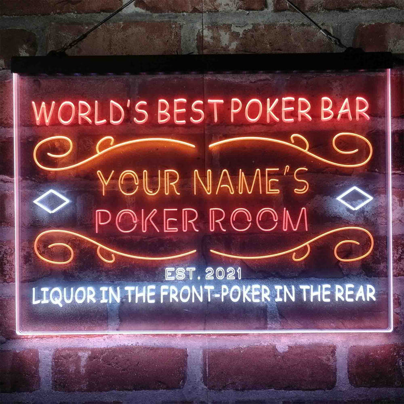 Personalized Poker Room Bar Deluxe App-Enabled 3-Color LED Light Sign - LED Gift Works