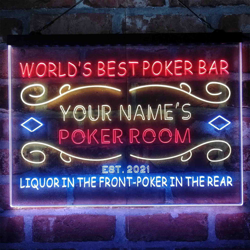 Personalized Poker Room Bar Deluxe App-Enabled 3-Color LED Light Sign - LED Gift Works