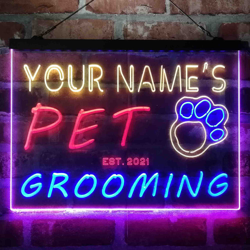 Personalized Pet Grooming Shop Deluxe App-Enabled 3-Color LED Light Sign | LED Wall Decor - LED Gift Works