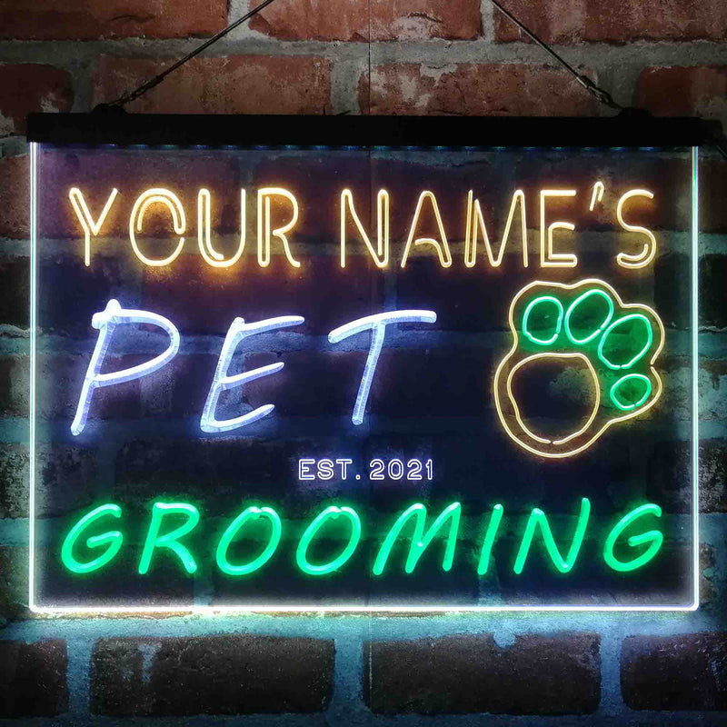 Personalized Pet Grooming Shop Deluxe App-Enabled 3-Color LED Light Sign | LED Wall Decor - LED Gift Works