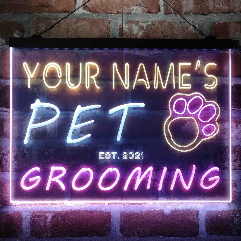 Personalized Pet Grooming Shop Deluxe App-Enabled 3-Color LED Light Sign | LED Wall Decor - LED Gift Works