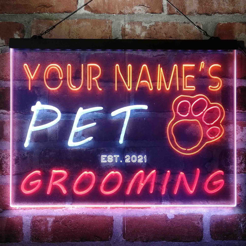 Personalized Pet Grooming Shop Deluxe App-Enabled 3-Color LED Light Sign | LED Wall Decor - LED Gift Works