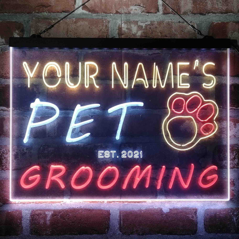 Personalized Pet Grooming Shop Deluxe App-Enabled 3-Color LED Light Sign | LED Wall Decor - LED Gift Works