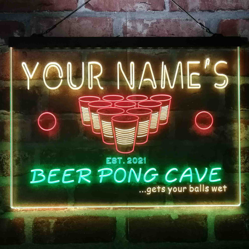 Personalized Beer Pong Cave Deluxe App-Enabled 3-Color LED Light Sign - LED Gift Works