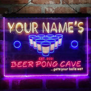 Personalized Beer Pong Cave Deluxe App-Enabled 3-Color LED Light Sign - LED Gift Works