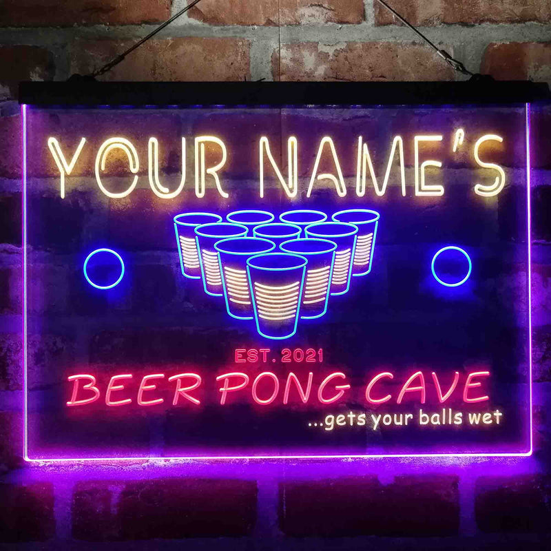 Personalized Beer Pong Cave Deluxe App-Enabled 3-Color LED Light Sign - LED Gift Works