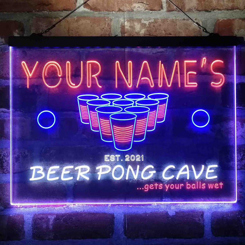 Personalized Beer Pong Cave Deluxe App-Enabled 3-Color LED Light Sign - LED Gift Works