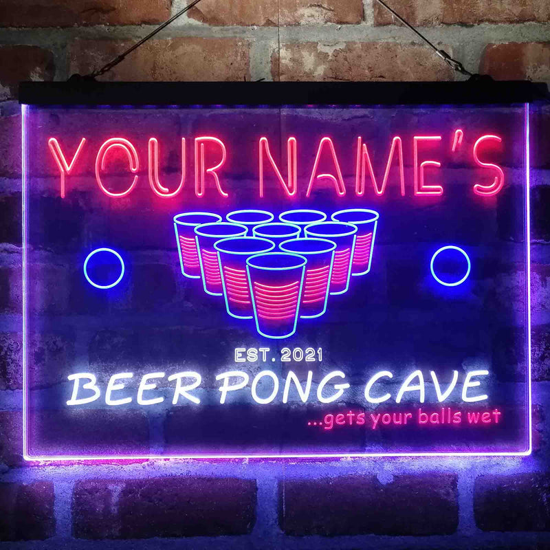 Personalized Beer Pong Cave Deluxe App-Enabled 3-Color LED Light Sign - LED Gift Works