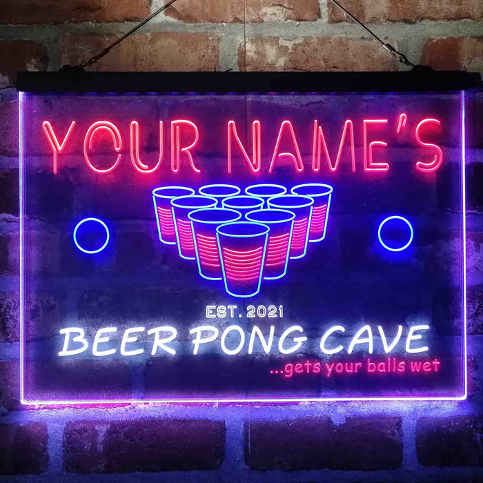 Personalized Beer Pong Cave Deluxe App-Enabled 3-Color LED Light Sign - Way Up Gifts