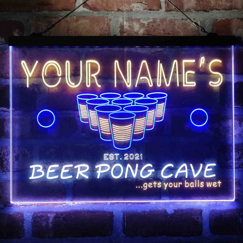 Personalized Beer Pong Cave Deluxe App-Enabled 3-Color LED Light Sign - LED Gift Works