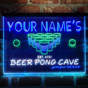 Personalized Beer Pong Cave Deluxe App-Enabled 3-Color LED Light Sign - LED Gift Works
