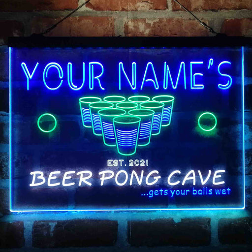 Personalized Beer Pong Cave Deluxe App-Enabled 3-Color LED Light Sign - LED Gift Works