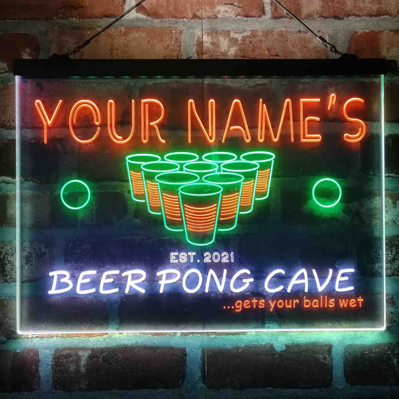 Personalized Beer Pong Cave Deluxe App-Enabled 3-Color LED Light Sign - LED Gift Works