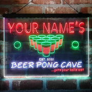 Personalized Beer Pong Cave Deluxe App-Enabled 3-Color LED Light Sign - LED Gift Works