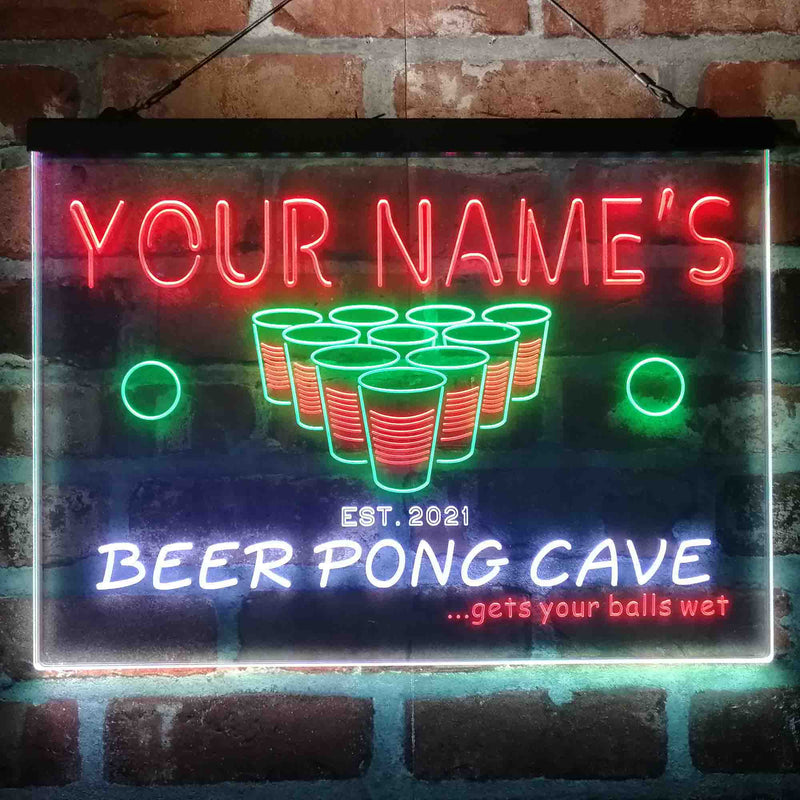 Personalized Beer Pong Cave Deluxe App-Enabled 3-Color LED Light Sign - LED Gift Works