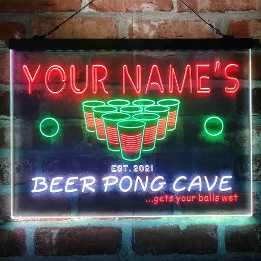 Personalized Beer Pong Cave Deluxe App-Enabled 3-Color LED Light Sign - Way Up Gifts