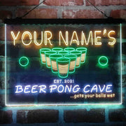 Personalized Beer Pong Cave Deluxe App-Enabled 3-Color LED Light Sign - LED Gift Works