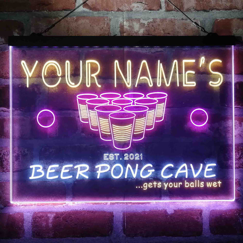 Personalized Beer Pong Cave Deluxe App-Enabled 3-Color LED Light Sign - LED Gift Works