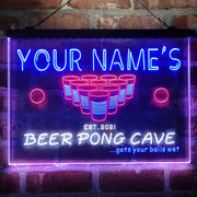 Personalized Beer Pong Cave Deluxe App-Enabled 3-Color LED Light Sign - LED Gift Works
