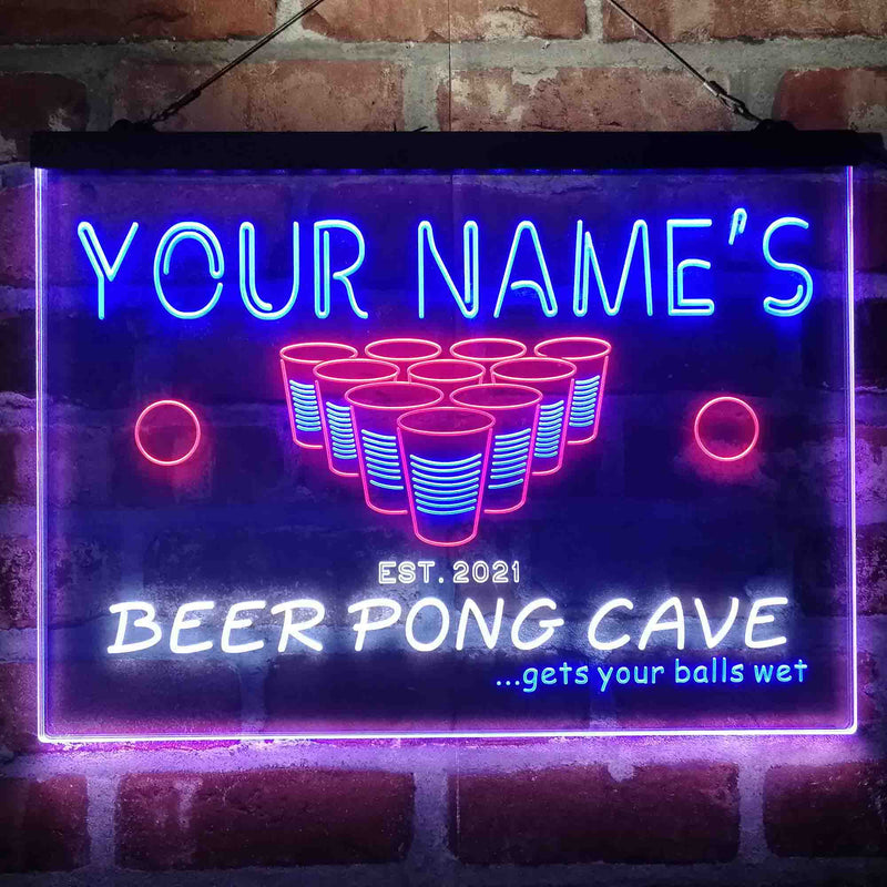 Personalized Beer Pong Cave Deluxe App-Enabled 3-Color LED Light Sign - LED Gift Works