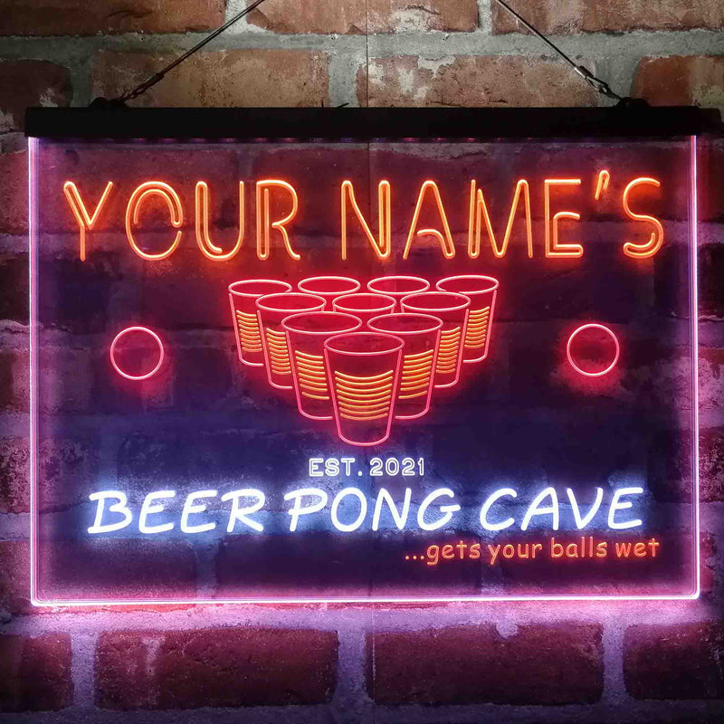 Personalized Beer Pong Cave Deluxe App-Enabled 3-Color LED Light Sign - LED Gift Works
