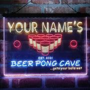 Personalized Beer Pong Cave Deluxe App-Enabled 3-Color LED Light Sign - LED Gift Works