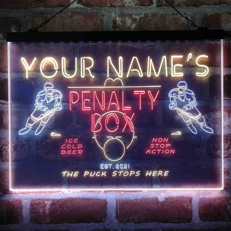 Personalized Penalty Box Hockey Deluxe App-Enabled 3-Color LED Light Sign - LED Gift Works