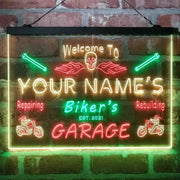 Personalized Biker's Garage Deluxe App-Enabled 3-Color LED Light Sign - LED Gift Works