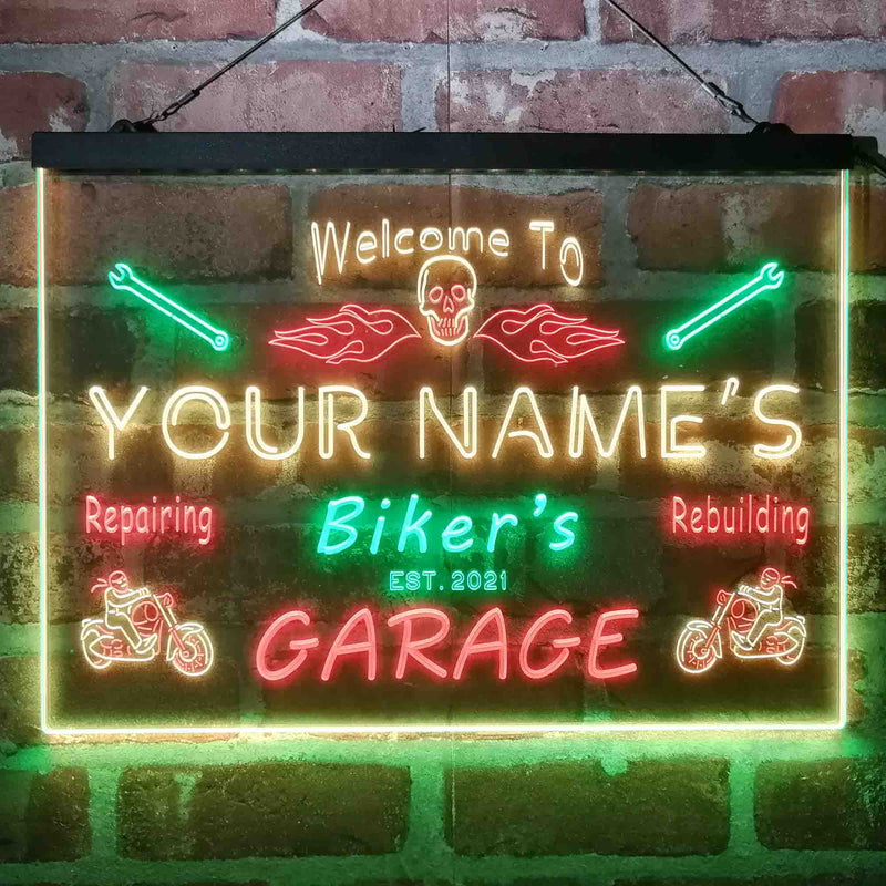 Personalized Biker's Garage Deluxe App-Enabled 3-Color LED Light Sign - LED Gift Works