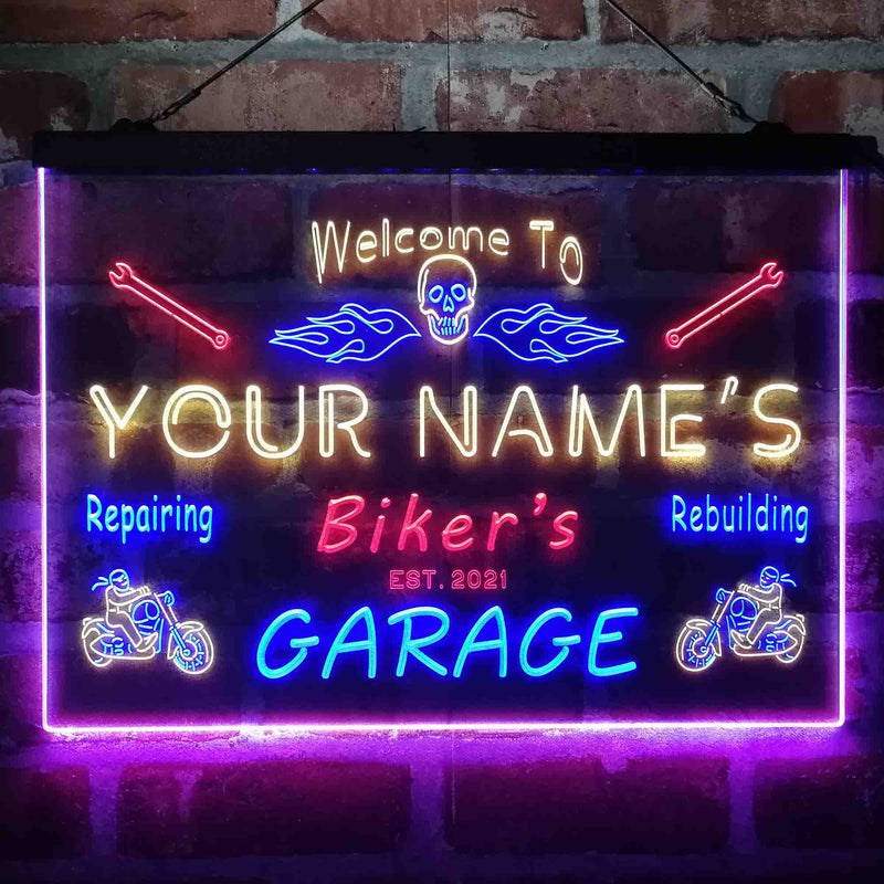 Personalized Biker's Garage Deluxe App-Enabled 3-Color LED Light Sign - LED Gift Works