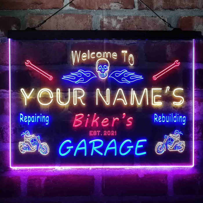 Personalized Biker's Garage Deluxe App-Enabled 3-Color LED Light Sign - Way Up Gifts