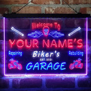Personalized Biker's Garage Deluxe App-Enabled 3-Color LED Light Sign - LED Gift Works