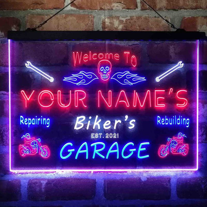 Personalized Biker's Garage Deluxe App-Enabled 3-Color LED Light Sign - LED Gift Works