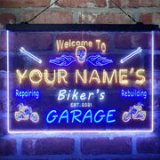 Personalized Biker's Garage Deluxe App-Enabled 3-Color LED Light Sign - LED Gift Works