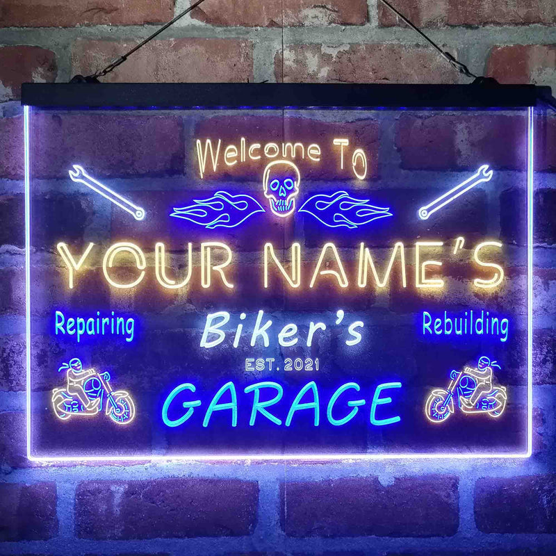 Personalized Biker's Garage Deluxe App-Enabled 3-Color LED Light Sign - LED Gift Works