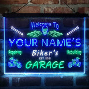 Personalized Biker's Garage Deluxe App-Enabled 3-Color LED Light Sign - LED Gift Works