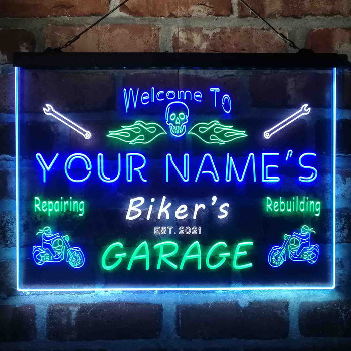 Personalized Biker's Garage Deluxe App-Enabled 3-Color LED Light Sign - Way Up Gifts