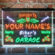 Personalized Biker's Garage Deluxe App-Enabled 3-Color LED Light Sign - LED Gift Works