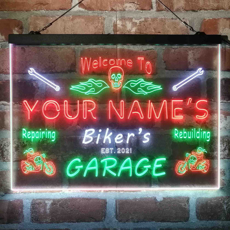 Personalized Biker's Garage Deluxe App-Enabled 3-Color LED Light Sign - LED Gift Works