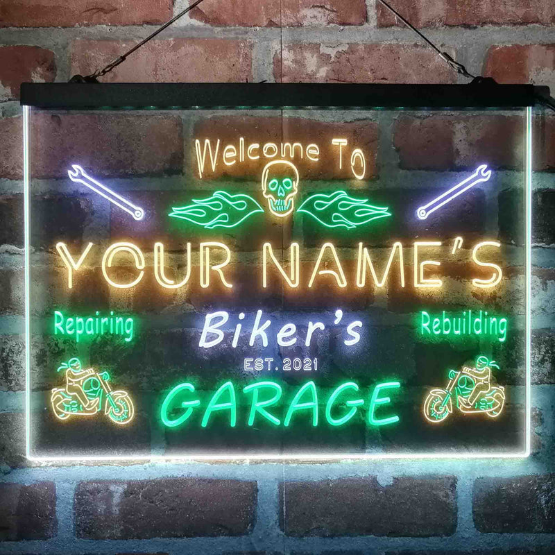 Personalized Biker's Garage Deluxe App-Enabled 3-Color LED Light Sign - LED Gift Works