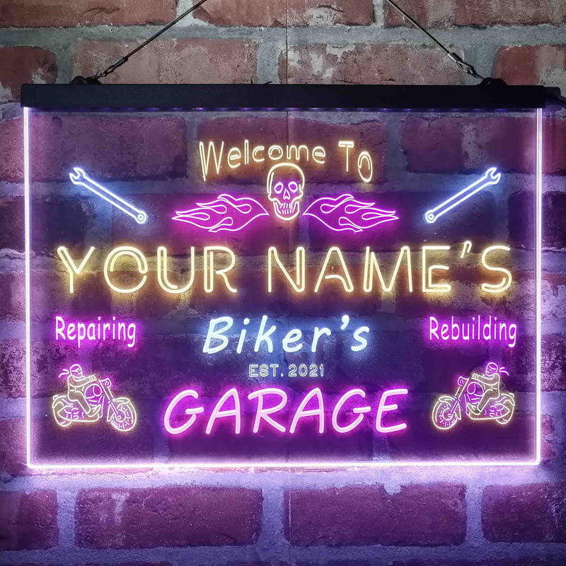 Personalized Biker's Garage Deluxe App-Enabled 3-Color LED Light Sign - LED Gift Works