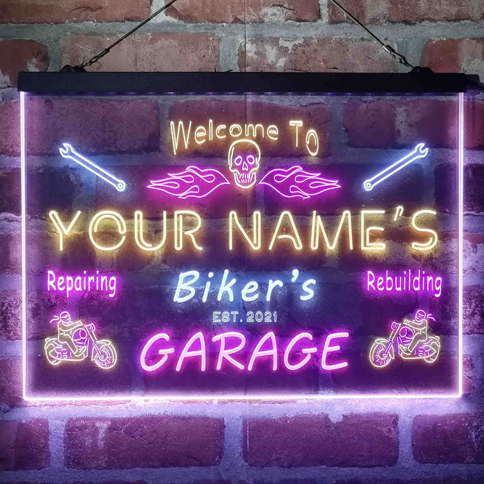 Personalized Biker's Garage Deluxe App-Enabled 3-Color LED Light Sign - Way Up Gifts