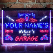 Personalized Biker's Garage Deluxe App-Enabled 3-Color LED Light Sign - LED Gift Works